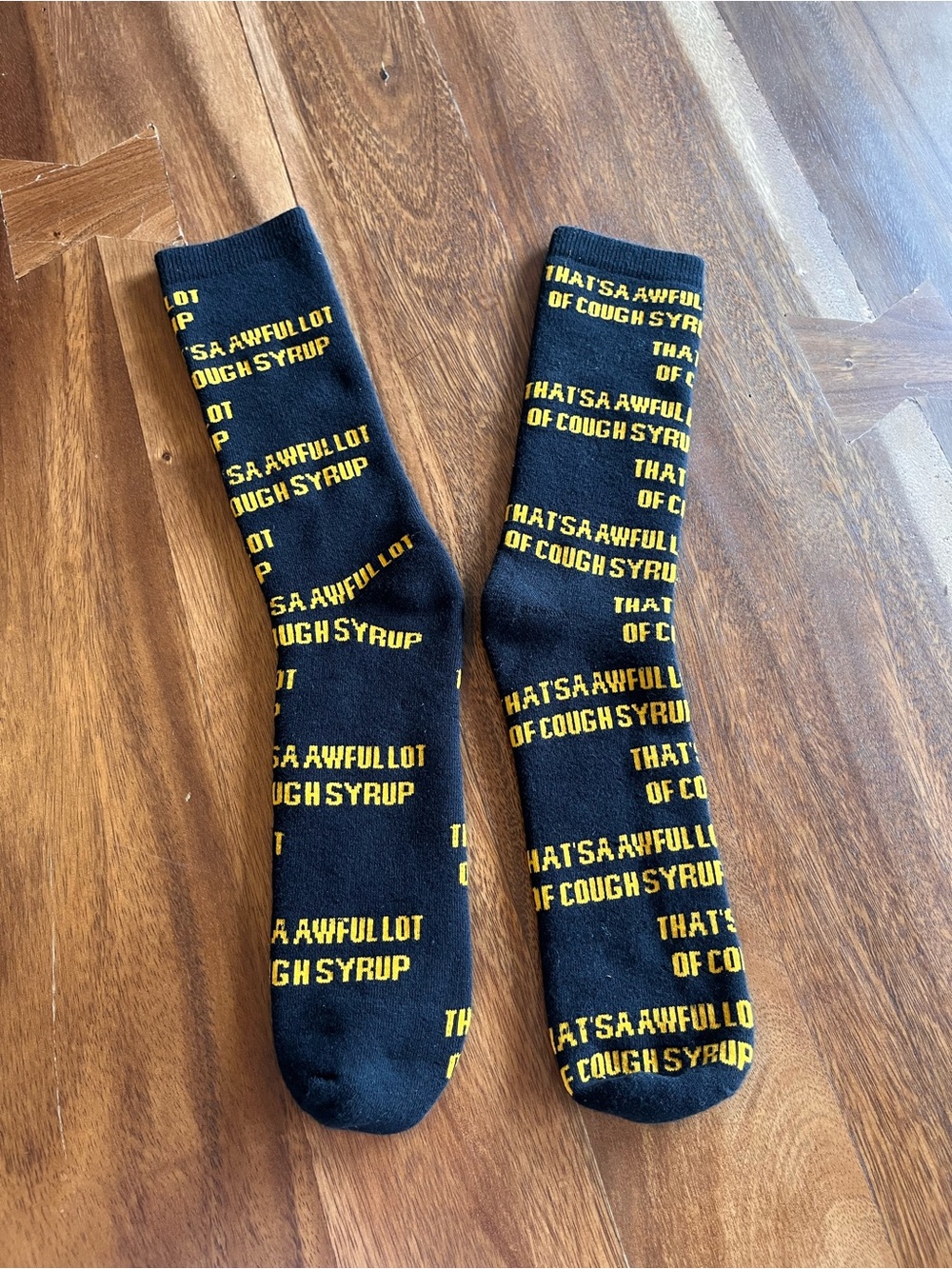 Black & Yellow awful lot of cough syrup Crew Socks - Men